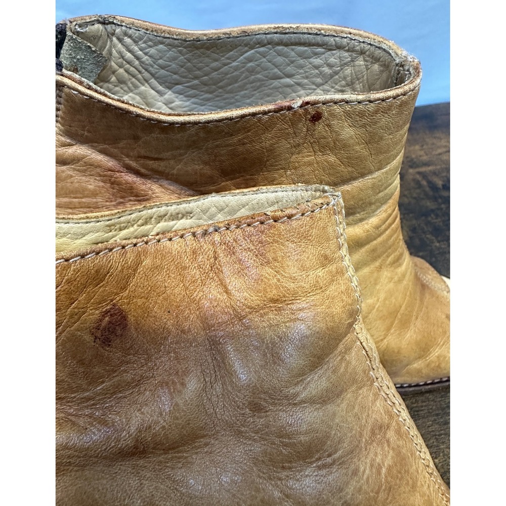 Bed Stu Onset Tan Distressed Leather Peep Toe Ankle Booties Heeled Size 8 Boho - Picture 11 of 16